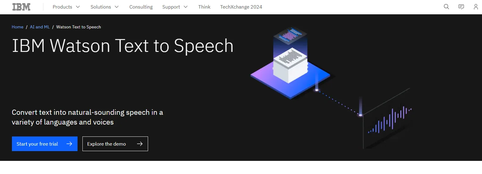 Screen shot of webpage of IBM Watson