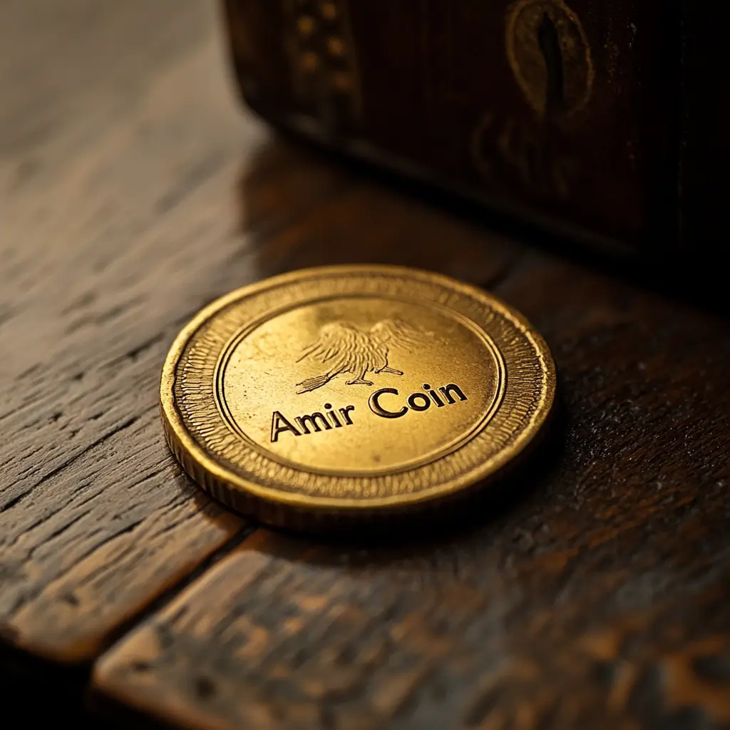 מטבע מזהב שכתור עליו Amir Coin