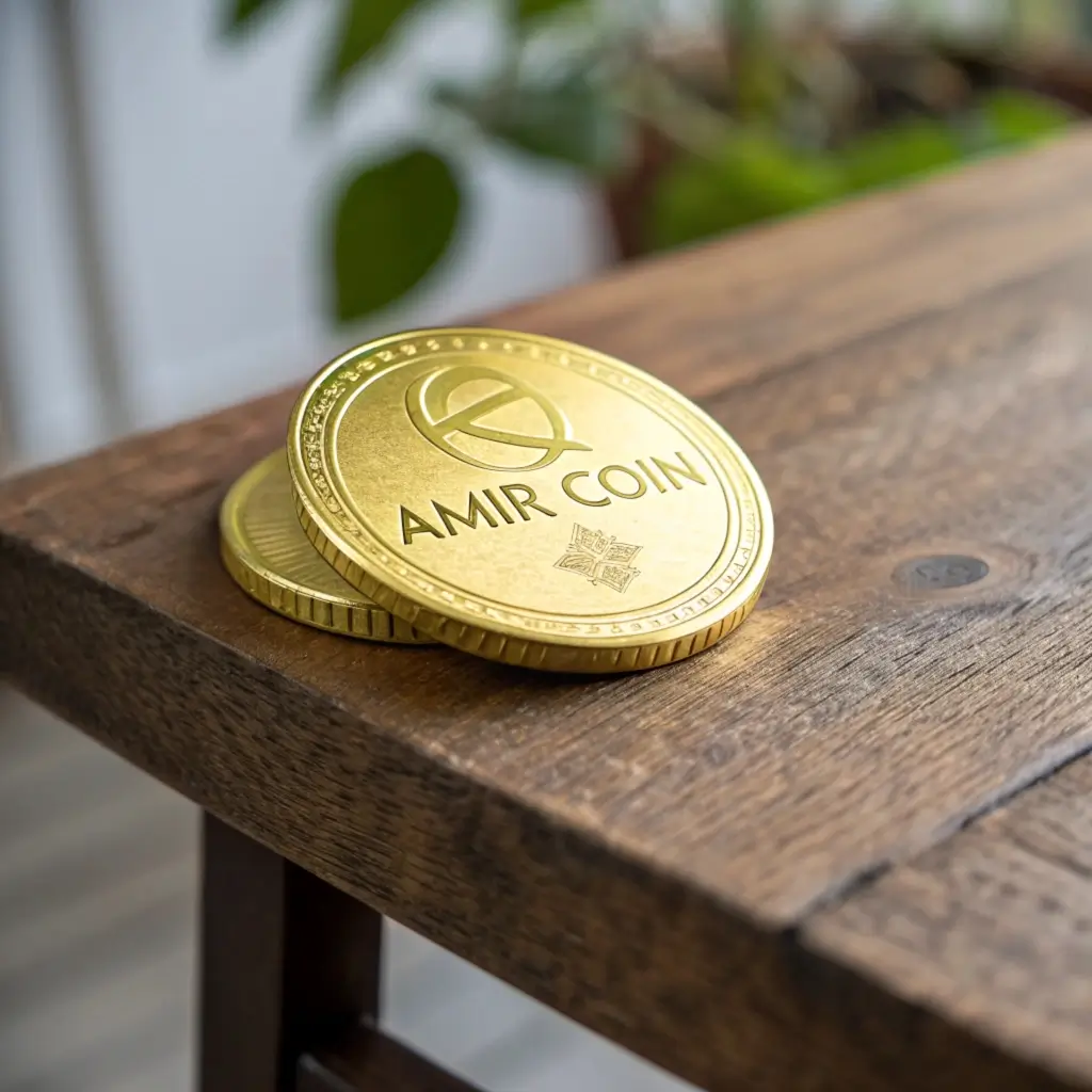 מטבע מזהב שכתור עליו Amir Coin