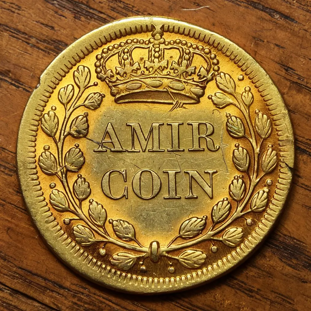 מטבע מזהב שכתור עליו Amir Coin
