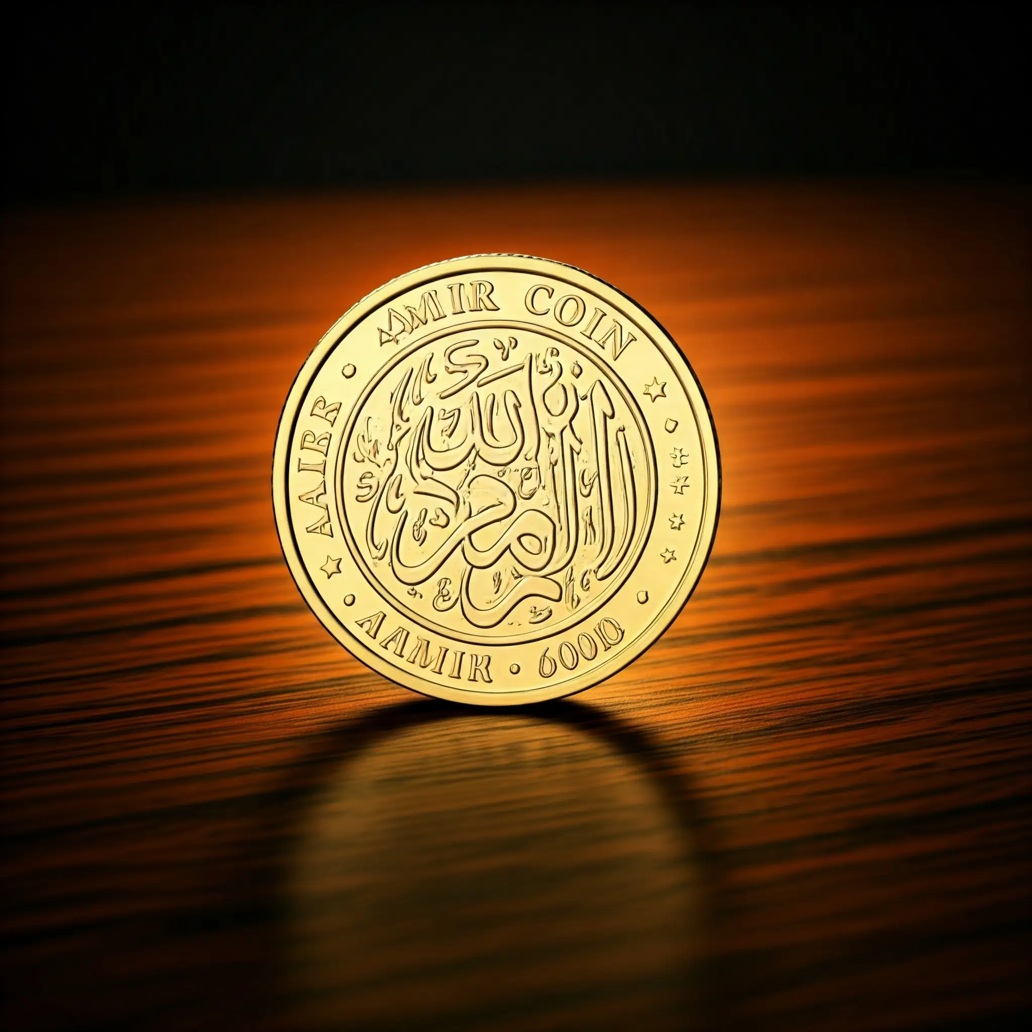 מטבע זהב שכתוב עליו AMIR COIN