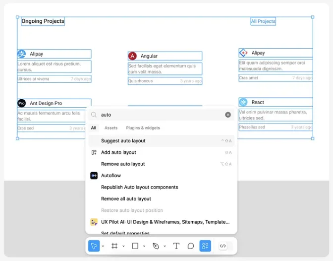 צילום מסך של פיצר Auto Layout של Figma AI