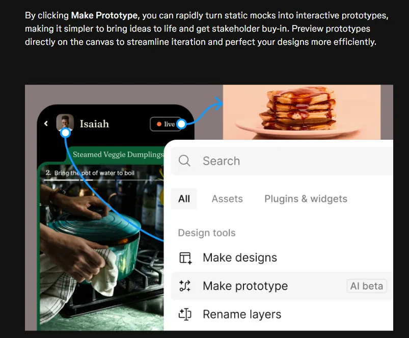 צילום מסך של פיצר Make Prototype של Figma AI