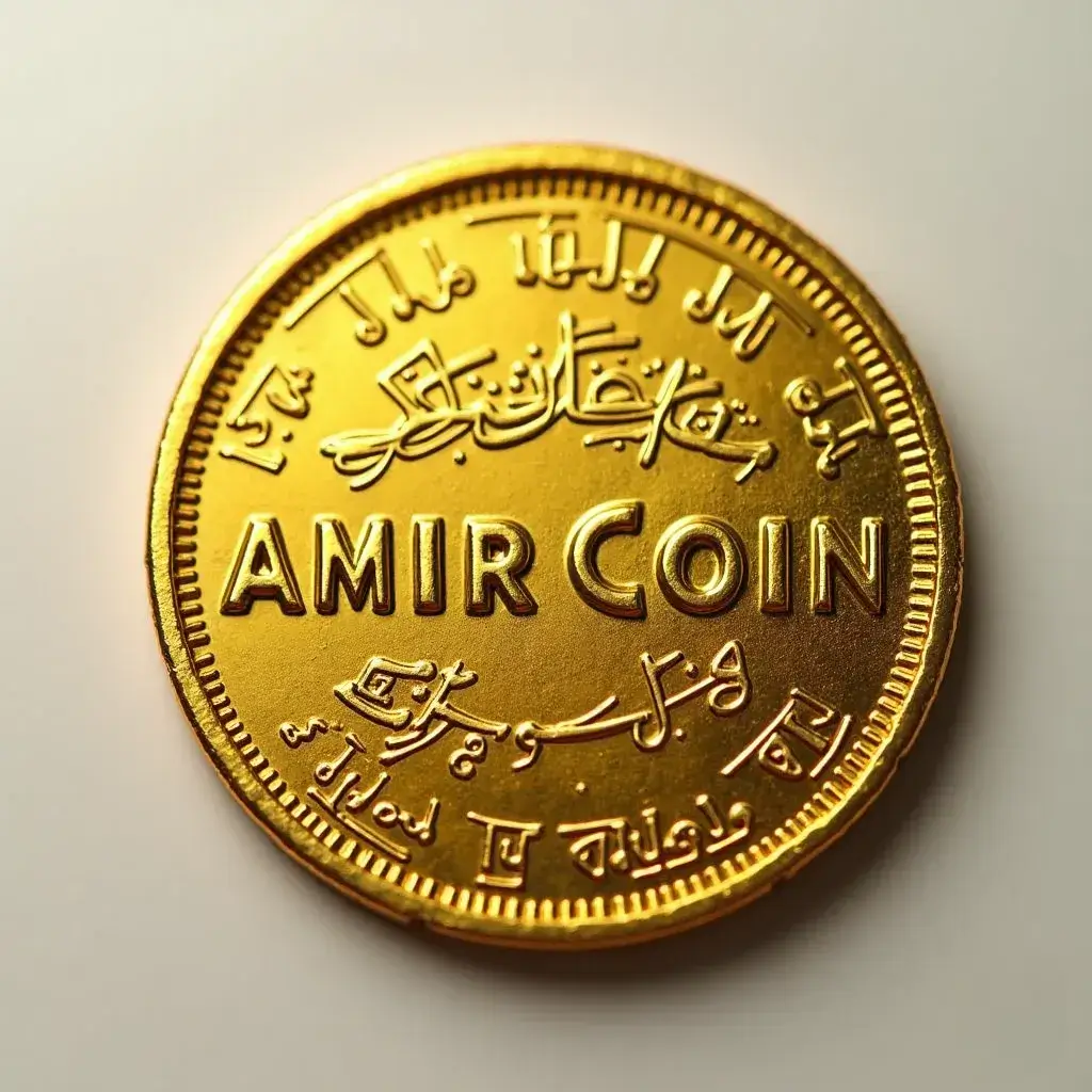 מטבע זהב שכתוב עליו AMIR COIN נוצר על ידי flux