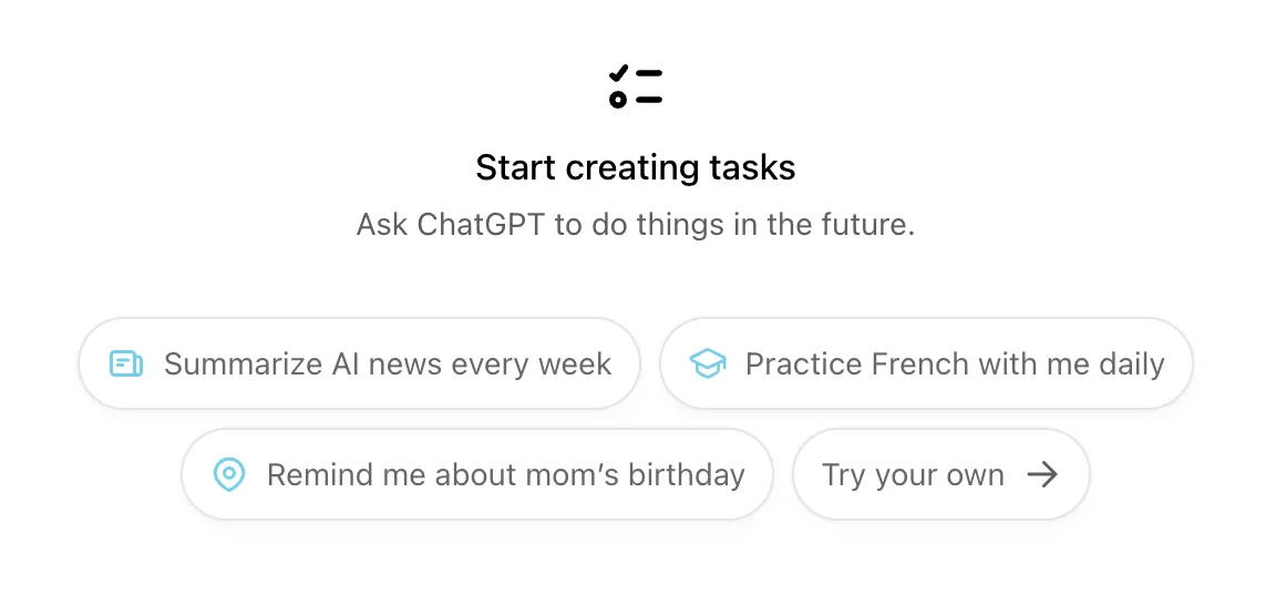 צילום מסך של פיצר Tasks של ChatGPT