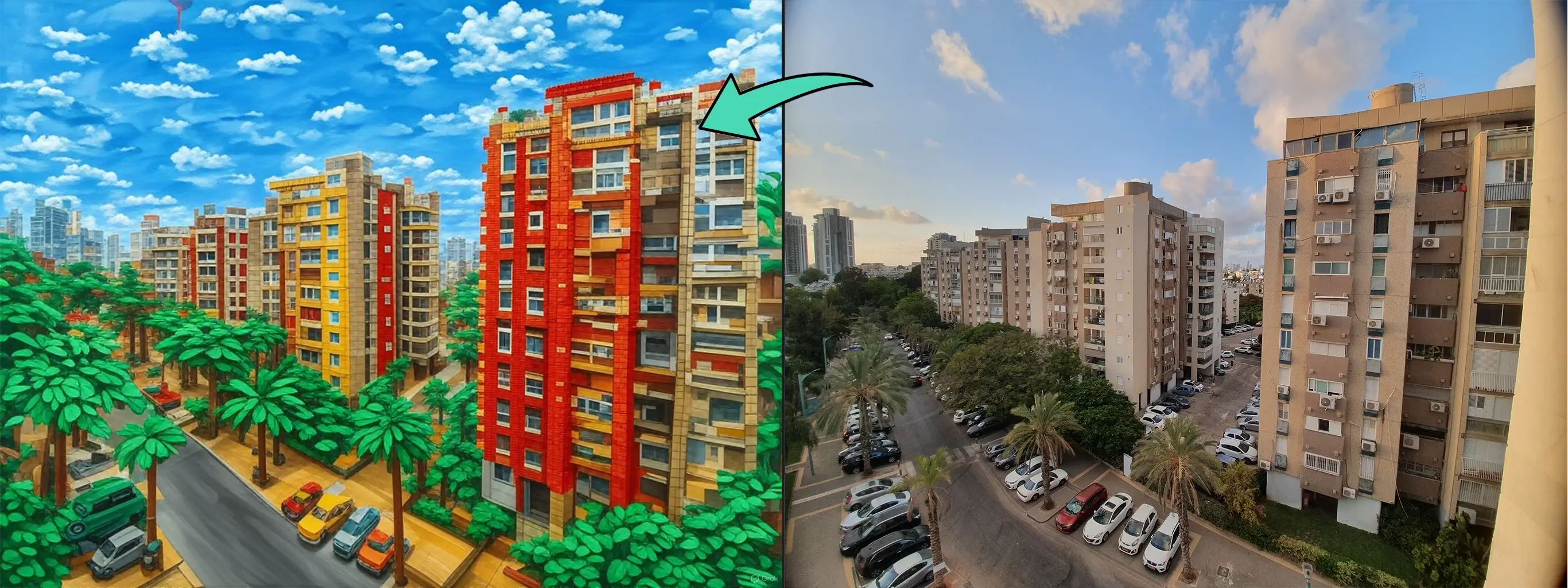 הפיכה עיר לעיר מצוירת נוצר על ידי בינה מלאכותית