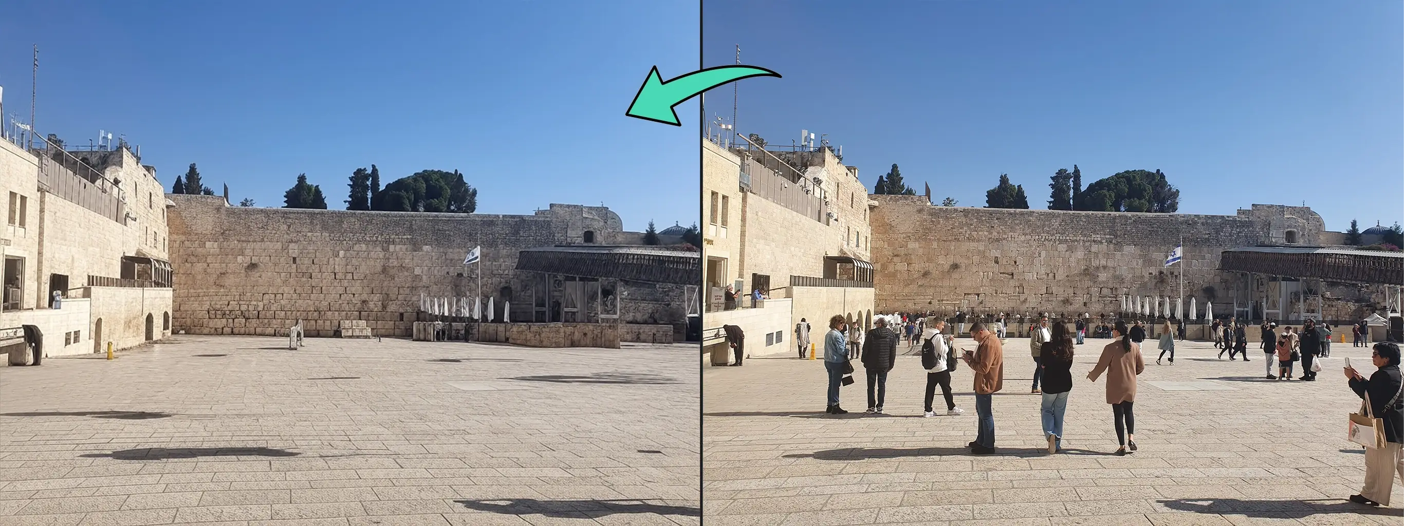 הפיכת הכותל המלא באנשים לכותל ריק מאנשים נוצר על ידי בינה מלאכותית