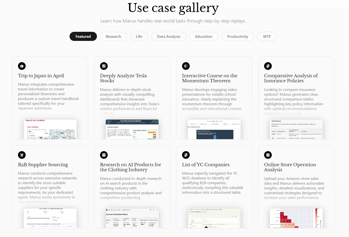 use case gallery של manus ai
