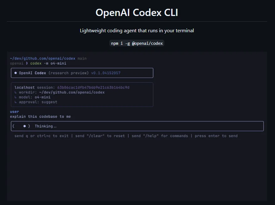 צילום מסך של openai codex cli