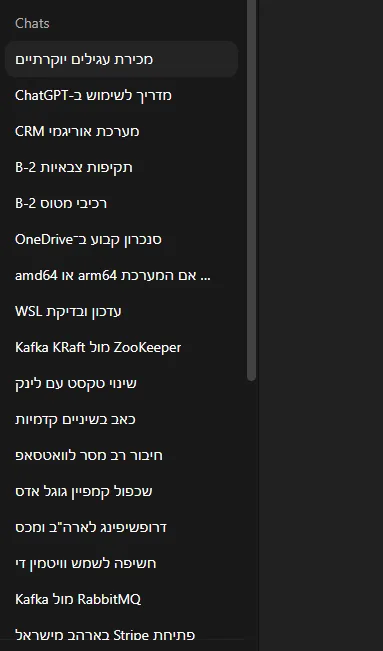 רשימת צאטים עם ChatGPT