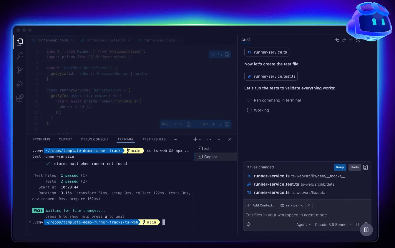 ממשק משתמש github copilot