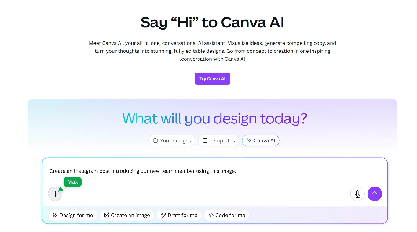 עמוד הבית Canva AI