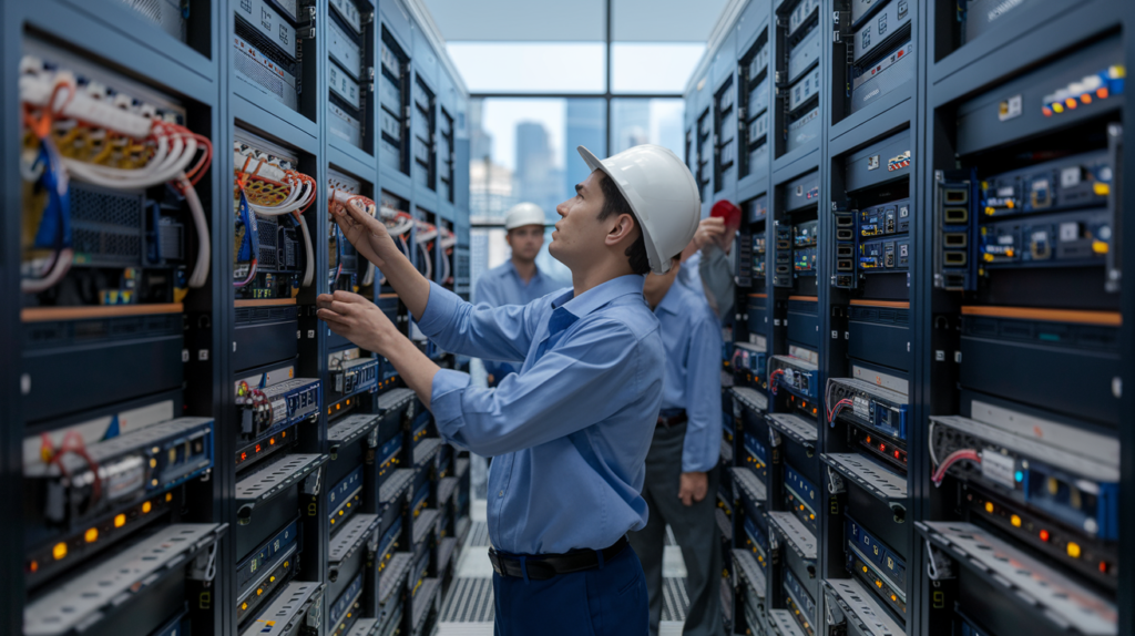 בן אדם עובד ומתעסק עם כבלים