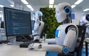 רובוט כותב קוד במחשב