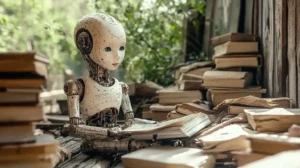 דמות לבנה כמו בן אדם עוצמת עיניים עם אוזניות והפנים שלה עם פיקסלים שחורים