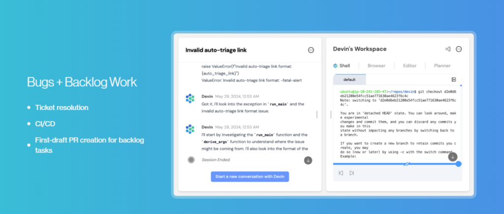 צילום מסך של פיצר תיקון באגים של Devin AI
