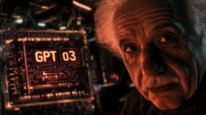 איינשטיין ומאחוריו כתוב על מעבד גדול GPT O3