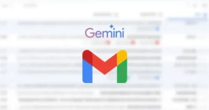 רקע מטושטש של gmail במרכז כתוב gemini ומתחת לזה סמל Gmail
