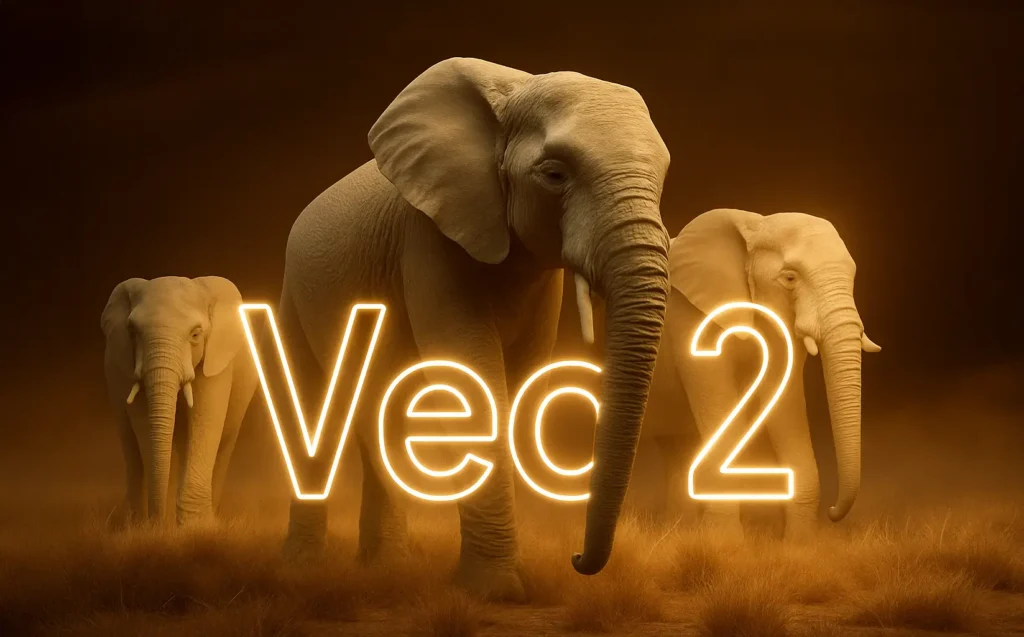 שלושה פילים הולכים וכתוב באמצע Veo 2