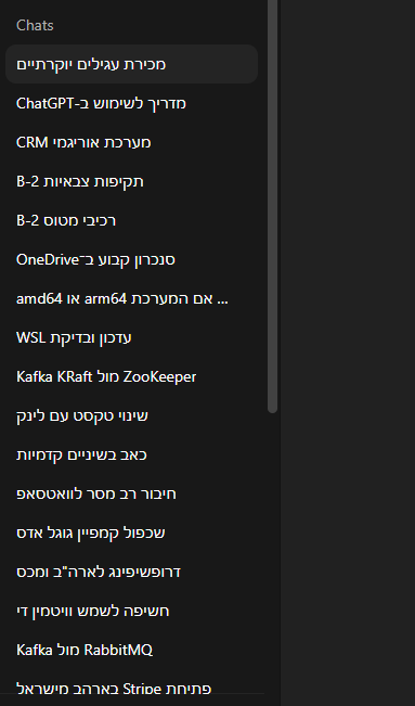 רשימת צאטים עם ChatGPT