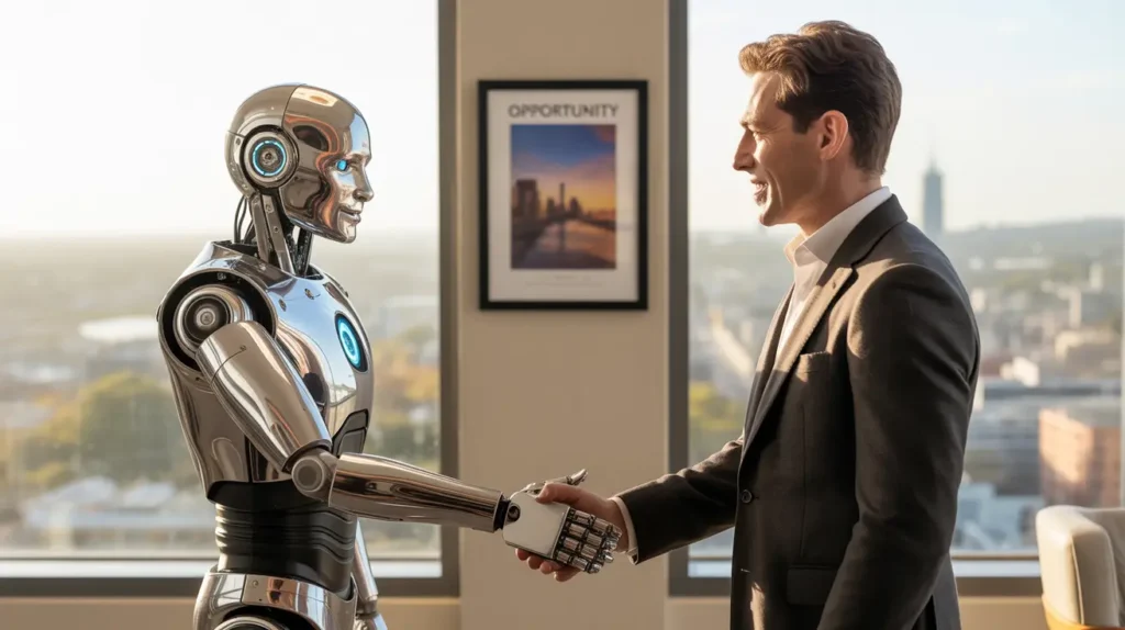 רובוט לוחץ יד עם בן אדם