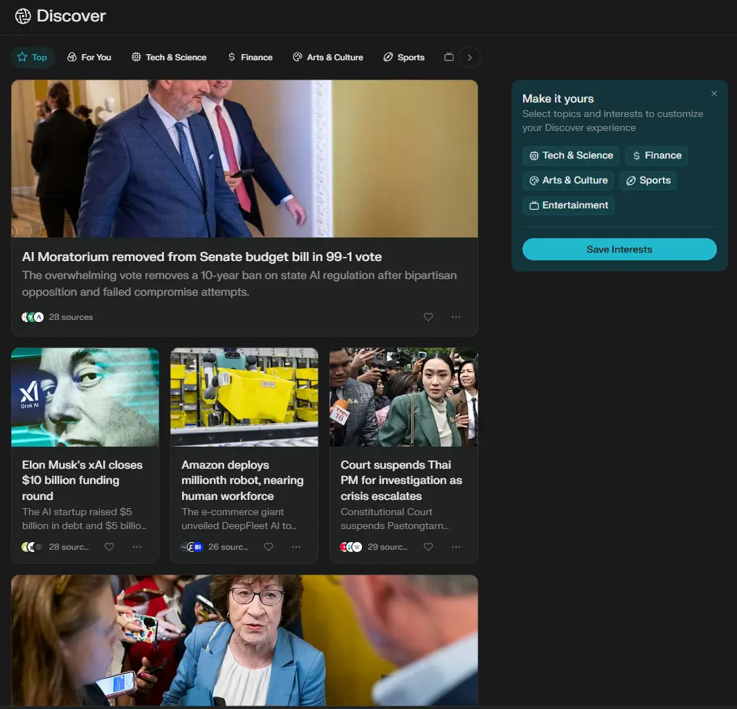 חדשות בהתאמה אישית בPerplexity