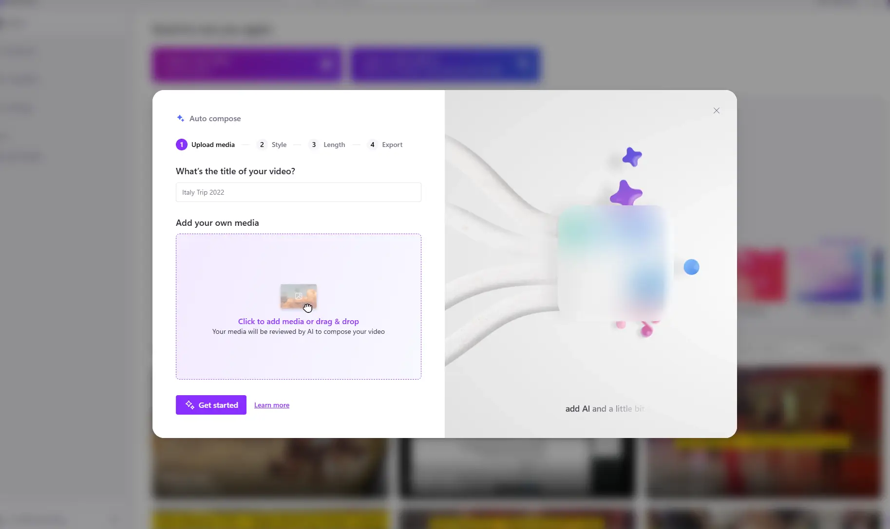 יצירת סרטון עם AI עם clipchamp