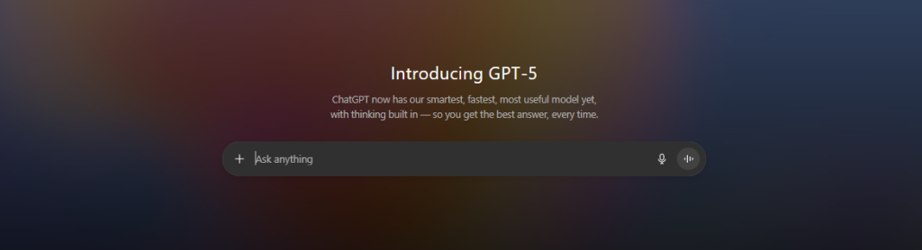 מסך הצ'אט הראשי של Chat GPT 5