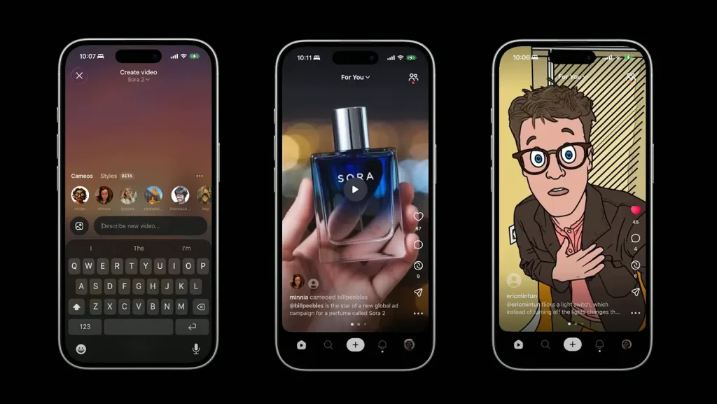 צילומי מסך מתוך אפליקציית Sora