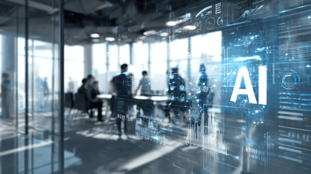 אנשים במשרד וכתוב AI בצד ימין