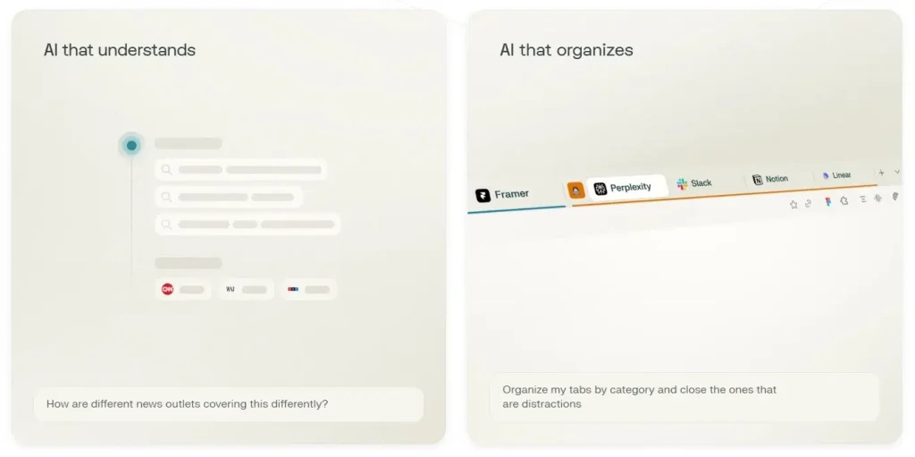 צילום מסך של הפיצרים של Comet מדף הבית של Comet