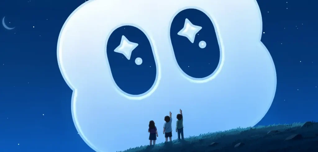 לוגו סורה בשמיים. על גבעה 3 ילדים מצביעים עליו.