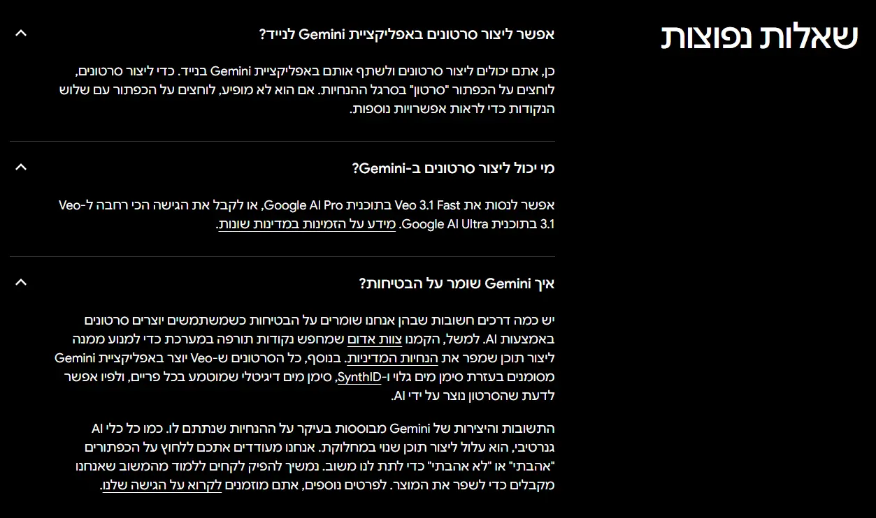 צילום מסך אתר VEO google ai studio