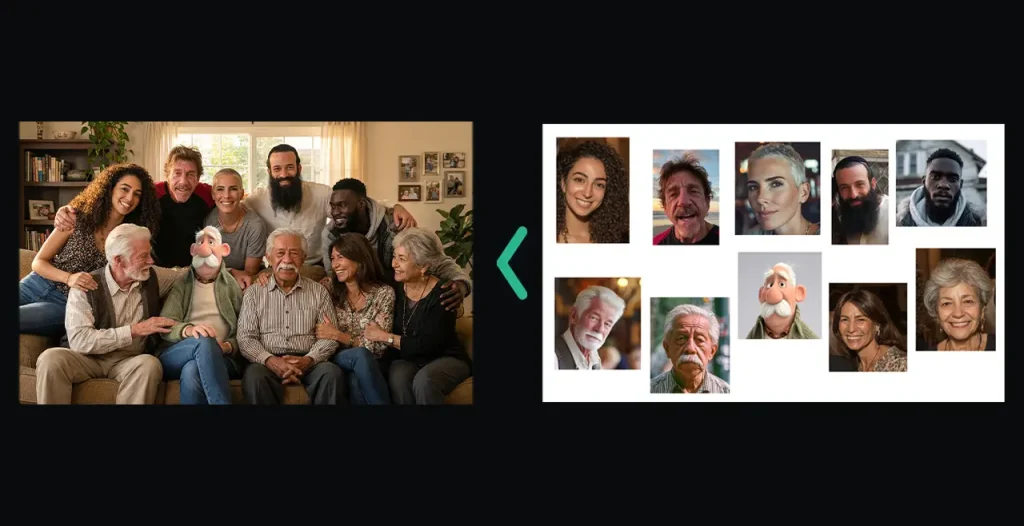 יצירה של תמונה משותפת עם 10 דמיות שונות עם ננו בננה 2.