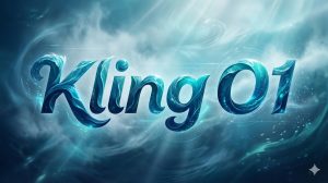 רקע של גלים וכתוב בסגנון גלים Kling O1 במרכז התמונה