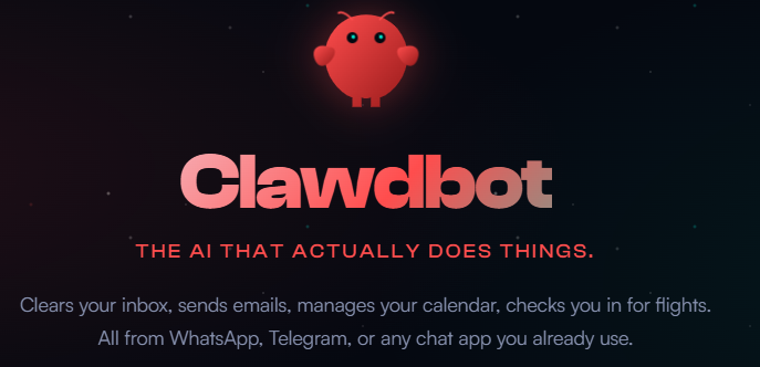 צילום מסך מעמוד הבית של Clawdbot