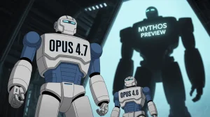 3 רובוטים מצוירים opus 4.7 opus 4.6 myhtos preview