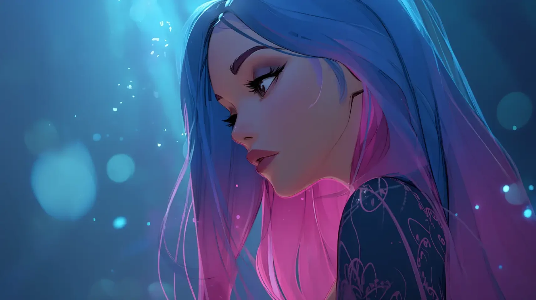 נערה עם שיער כחול-ורוד